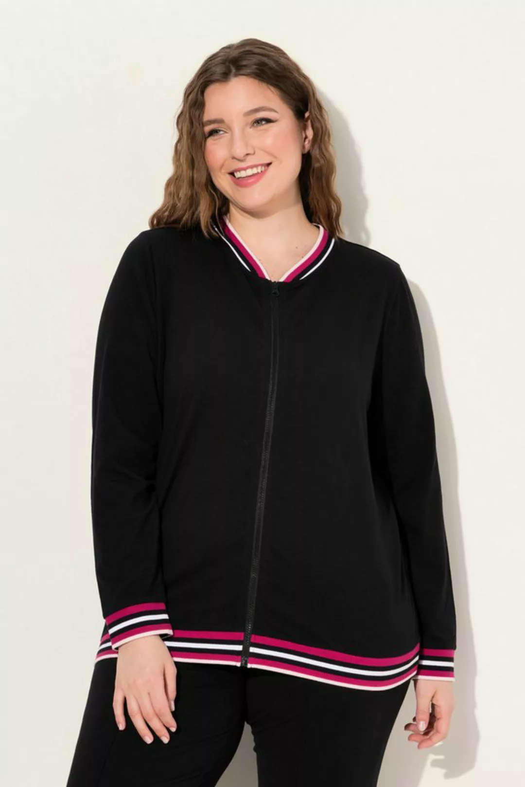 Ulla Popken Sweatjacke Loungewear-Jacke Streifenbündchen College-Look günstig online kaufen