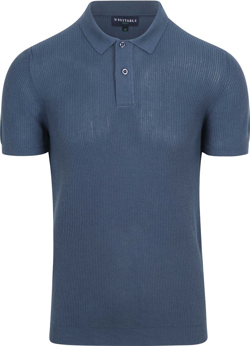 Suitable Respect Poloshirt Structure Knit Blau - Größe L günstig online kaufen