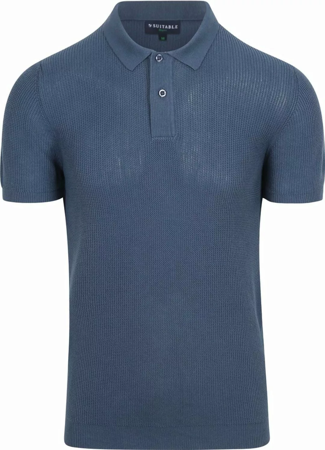 Suitable Respect Poloshirt Structure Knit Blau - Größe M günstig online kaufen