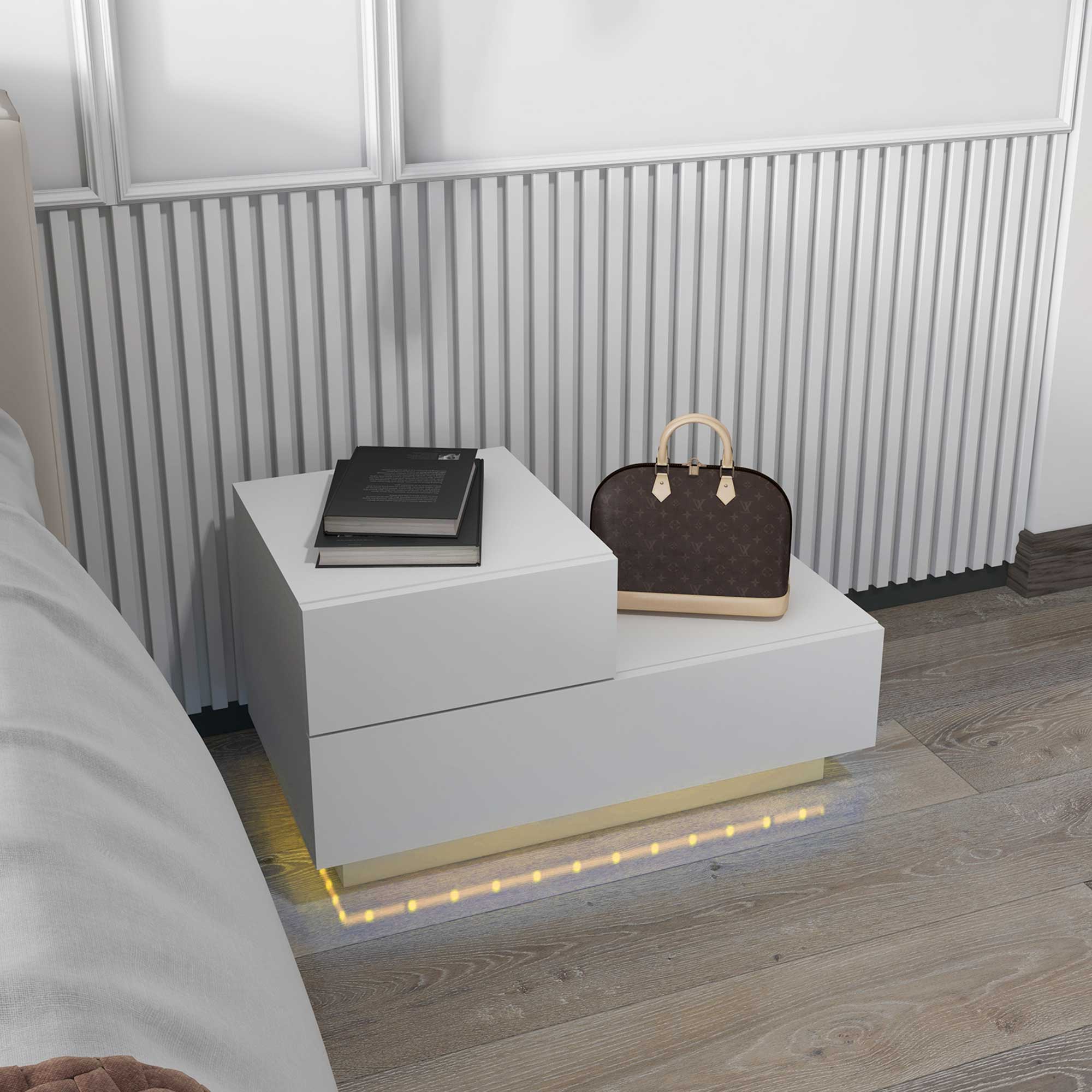 HOMCOM Nachttisch Modern mit 16 RGB-LED-Lichtern, Fernbedienung und Zwei Sc günstig online kaufen