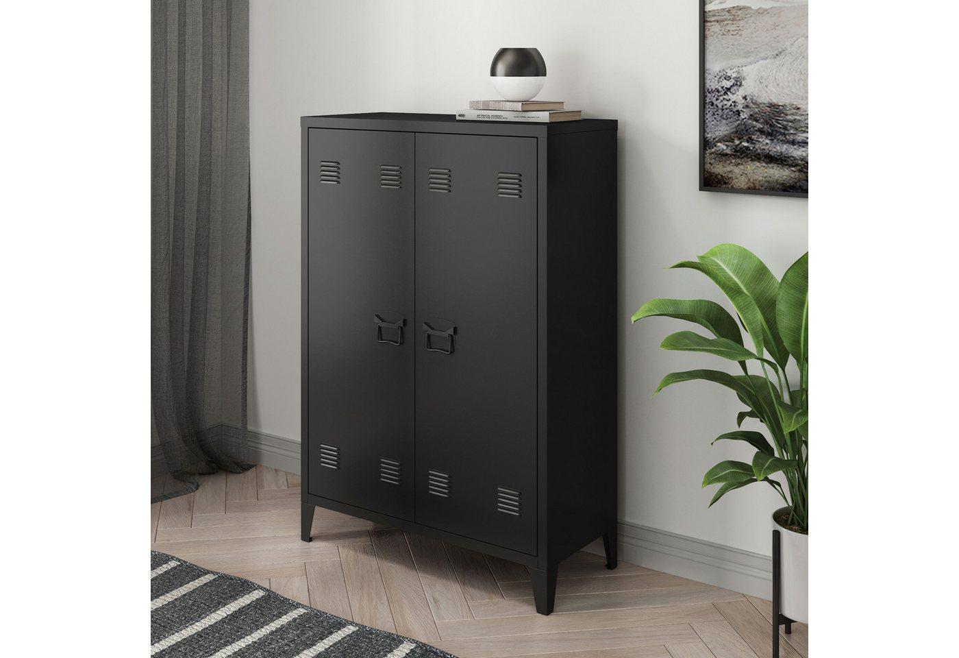 en.casa Aktenschrank »Oripää« mit 2 Türen Stahl 110x75x33 cm Schwarz günstig online kaufen