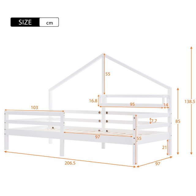 KoDise Kinderbett 90x200cm Hausbett Holzbett mit Ablageregal & Zaun,Kaminfo günstig online kaufen