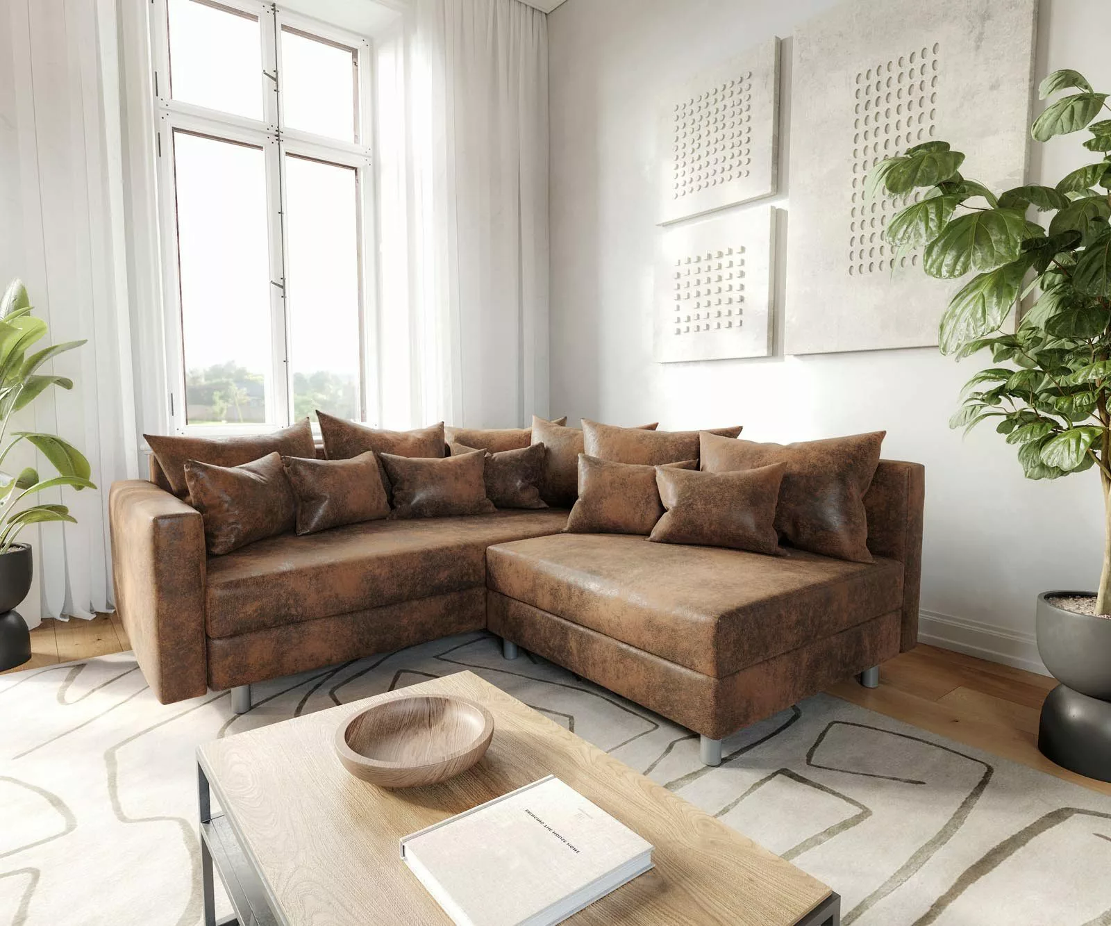 DELIFE Ecksofa Clovis, Braun Antik Optik günstig online kaufen