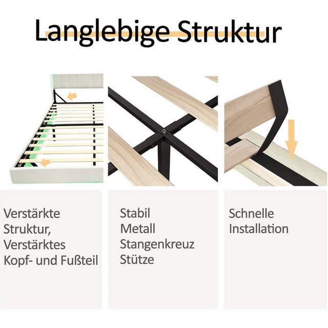 HAUSS SPLOE Polsterbett 140x200cm Kopfteil mit USB-Steckdose Schwebebett, L günstig online kaufen