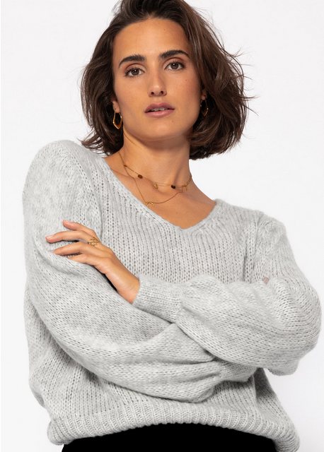 SASSYCLASSY Strickpullover Lässiger Pullover mit V-Ausschnitt Oversize Pull günstig online kaufen