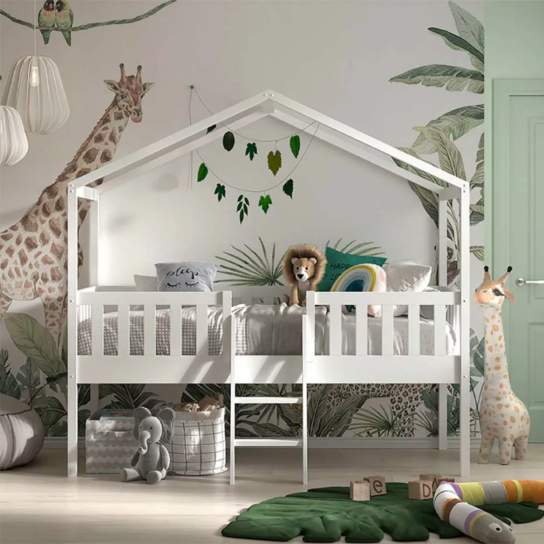Kinderzimmer Bett halbhoch Haus in Weiß Leiter günstig online kaufen