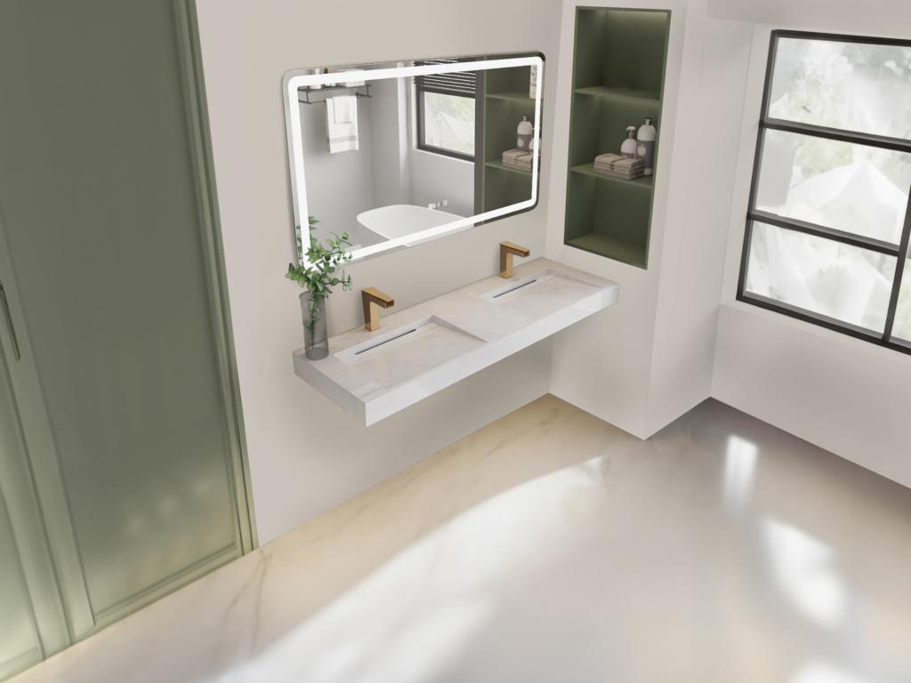Doppelwaschbecken hängend - 140,2 x 45,2 x 8 cm - Weiß mit Marmor-Optik - K günstig online kaufen