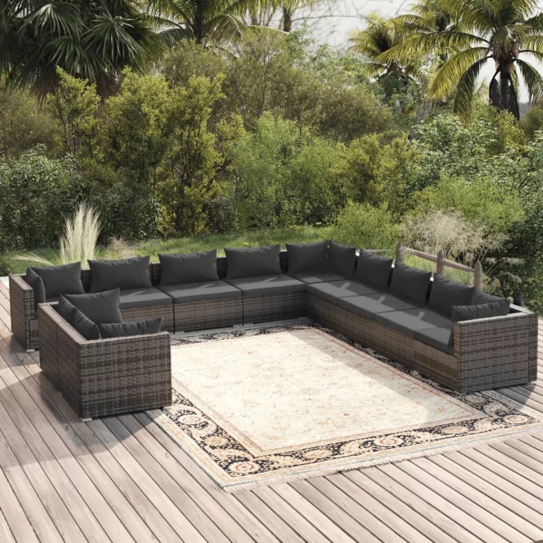 Vidaxl 11-tlg. Garten-lounge-set Mit Kissen Grau Poly Rattan günstig online kaufen