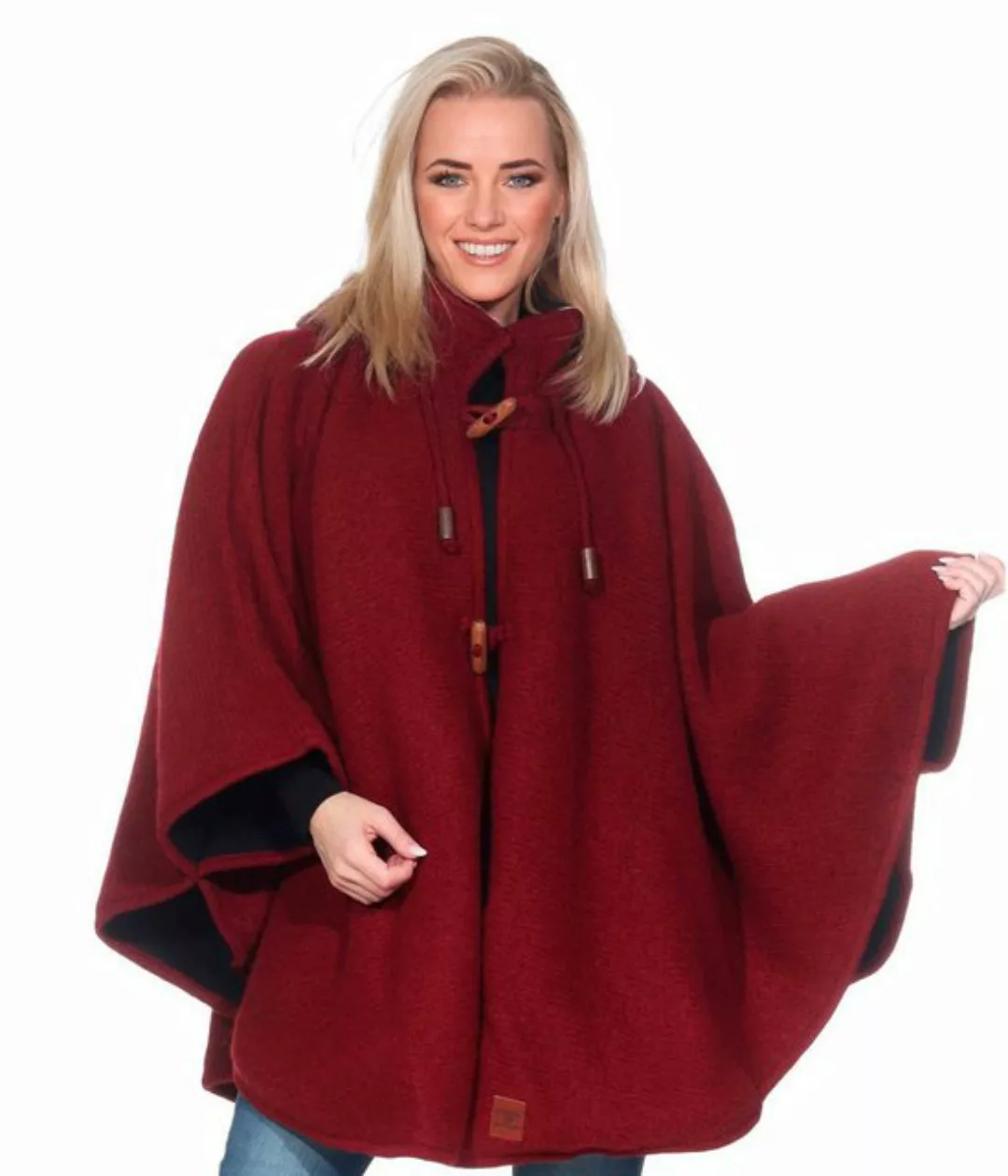 KUNST UND MAGIE Strickcape Strick Poncho+Kapuze Umhang Cape Strickjacke Wol günstig online kaufen