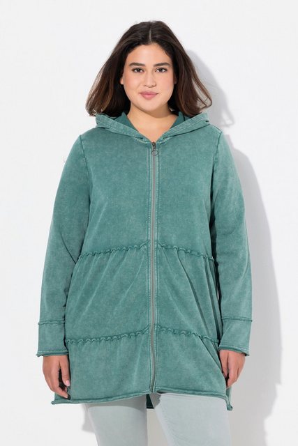 Ulla Popken Sweatjacke Long-Hoodiejacke Vintage-Look A-Linie Kapuze günstig online kaufen