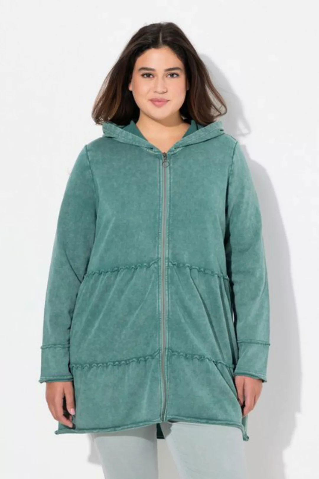 Ulla Popken Sweatjacke Long-Hoodiejacke Vintage-Look A-Linie Kapuze günstig online kaufen