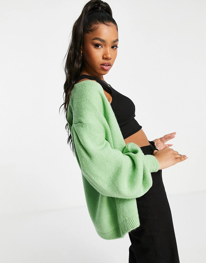 ASOS DESIGN – Oversize-Strickjacke in Grün, grob gestrickt günstig online kaufen