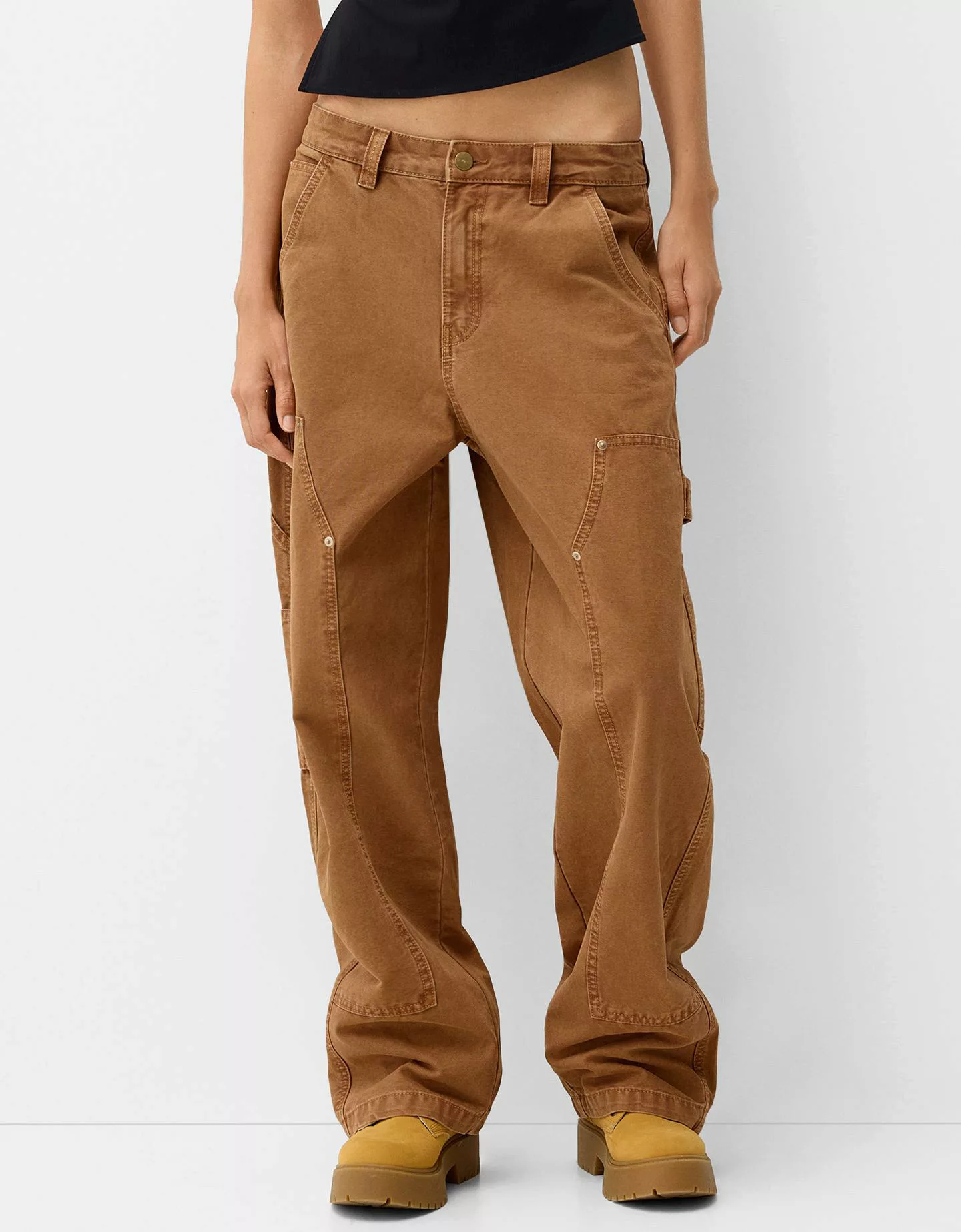 Bershka Hose Aus Baumwolle Im Workwear-Look Damen 32 Camel günstig online kaufen