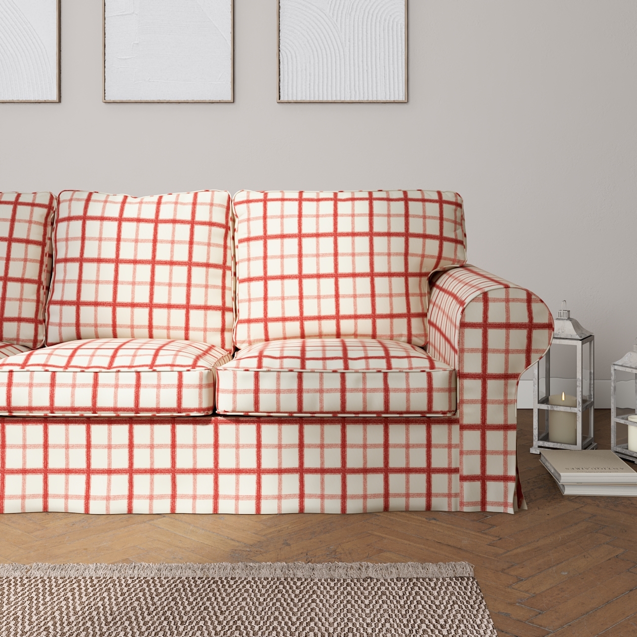 Bezug für Ektorp 3-Sitzer Sofa nicht ausklappbar, rot-creme, Sofabezug für günstig online kaufen