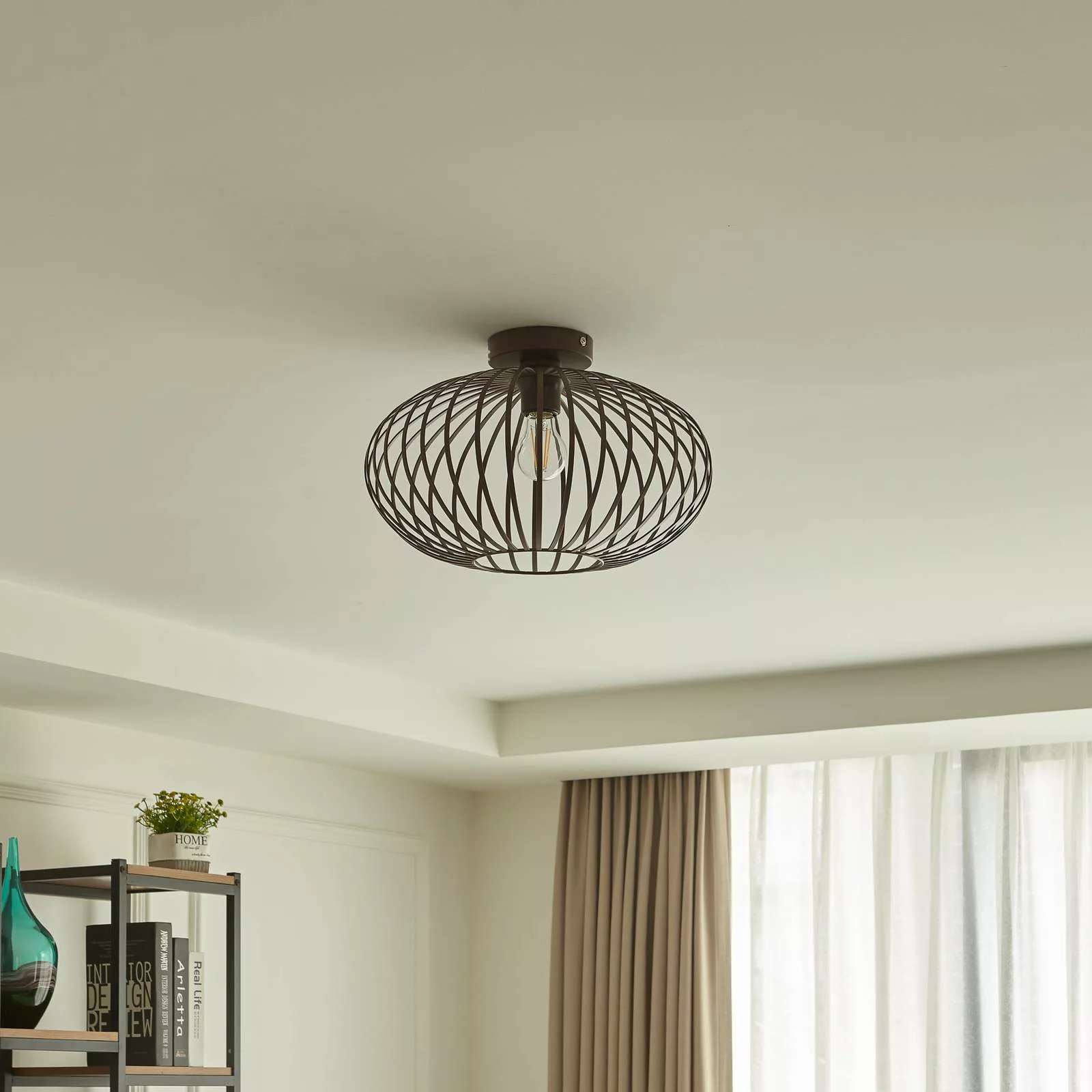 Lindby Deckenleuchte Nahele, braun, Metall, Ø 40 cm, E27 günstig online kaufen