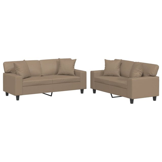 vidaXL Sofa 2-tlg. Sofagarnitur mit Kissen Cappuccino-Braun Kunstleder günstig online kaufen