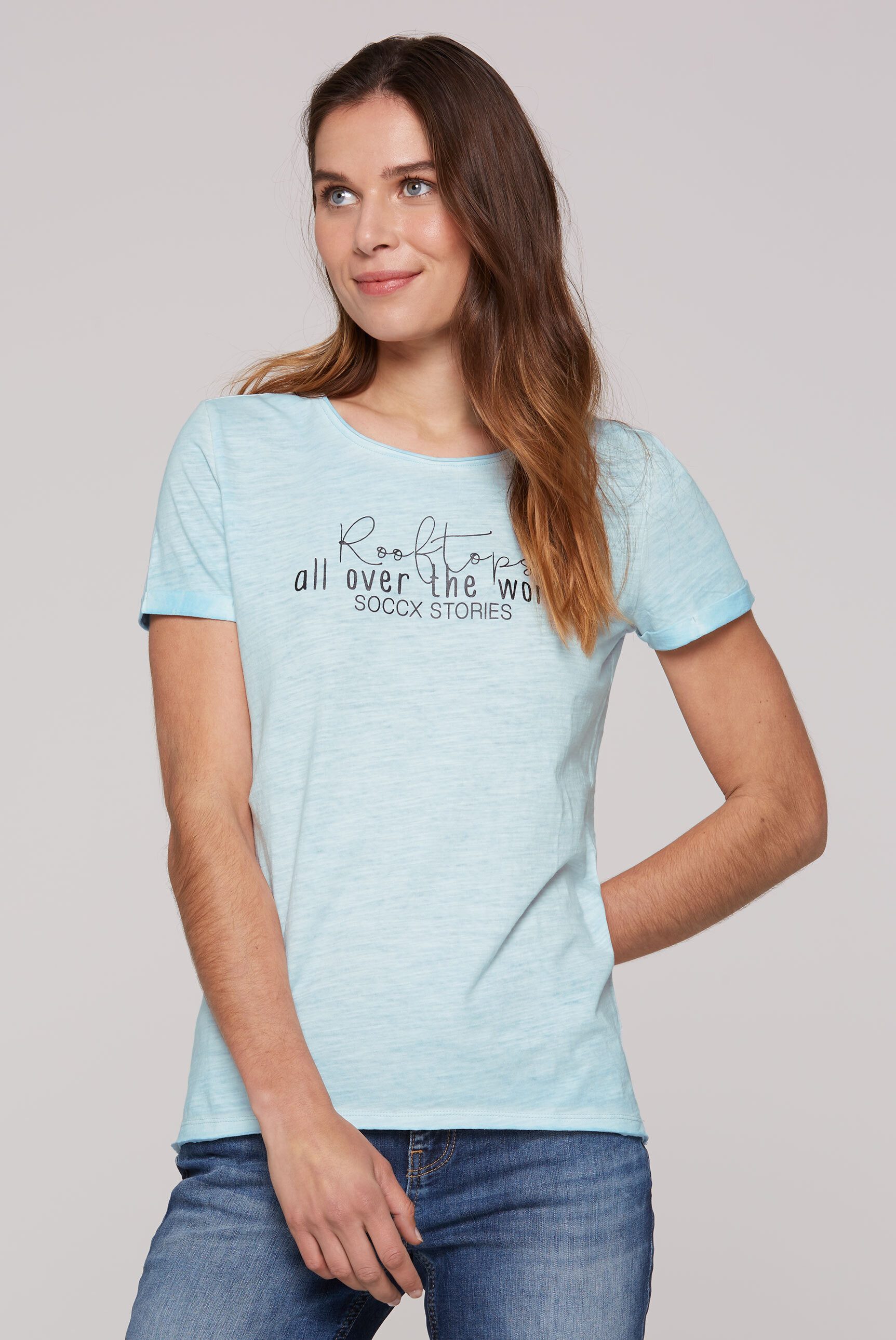 SOCCX Rundhalsshirt, mit offenen Kanten günstig online kaufen