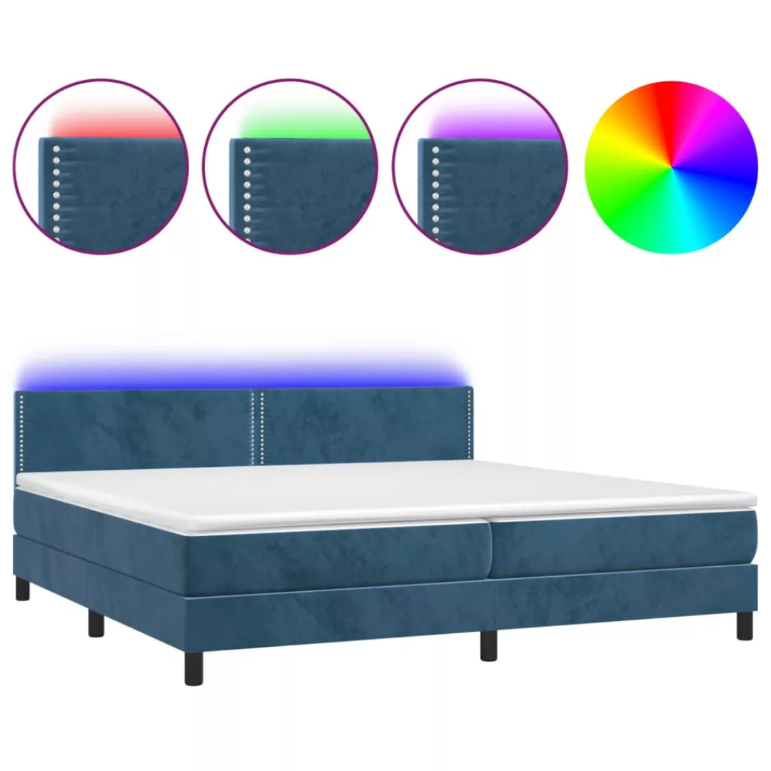 Vidaxl Boxspringbett Mit Matratze & Led Dunkelblau 200x200 Cm Samt günstig online kaufen