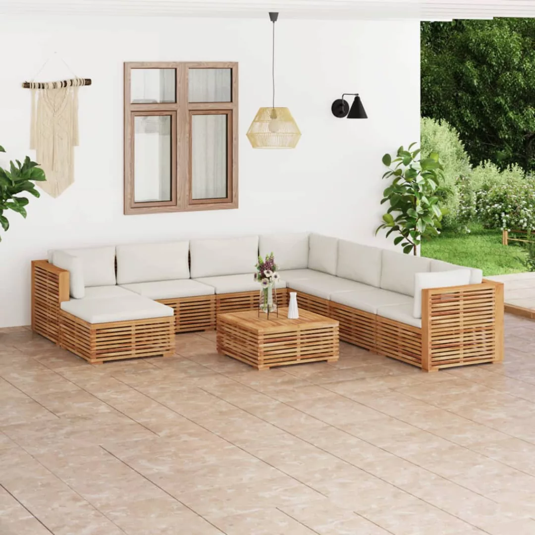 9-tlg. Garten-lounge-set Mit Kissen Creme Massivholz Teak günstig online kaufen