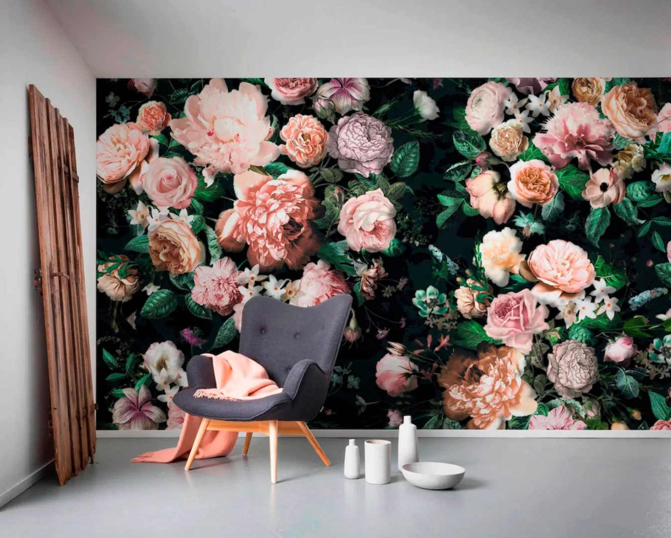 Sanders & Sanders Fototapete Blumen Multicolor Auf Schwarz 800 x 250 cm 611 günstig online kaufen