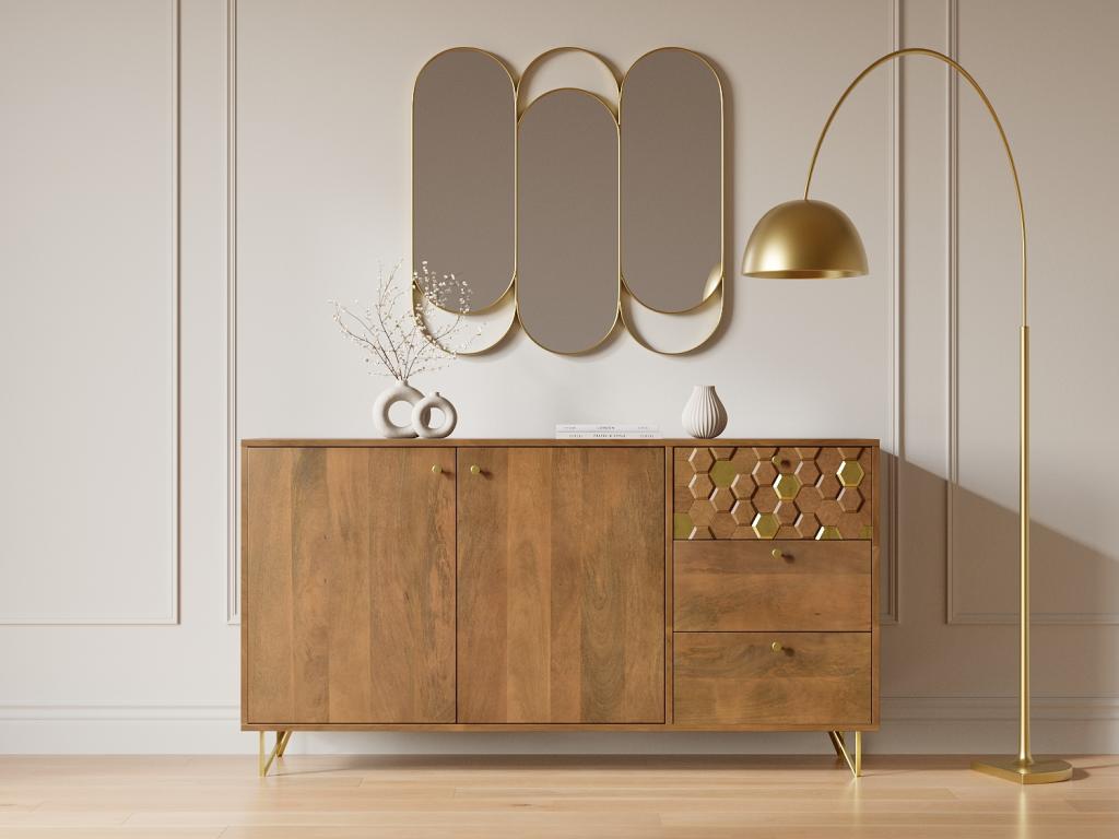 Sideboard mit 2 Türen & 3 Schubladen - Mangoholz & Metall - Holzfarben dunk günstig online kaufen