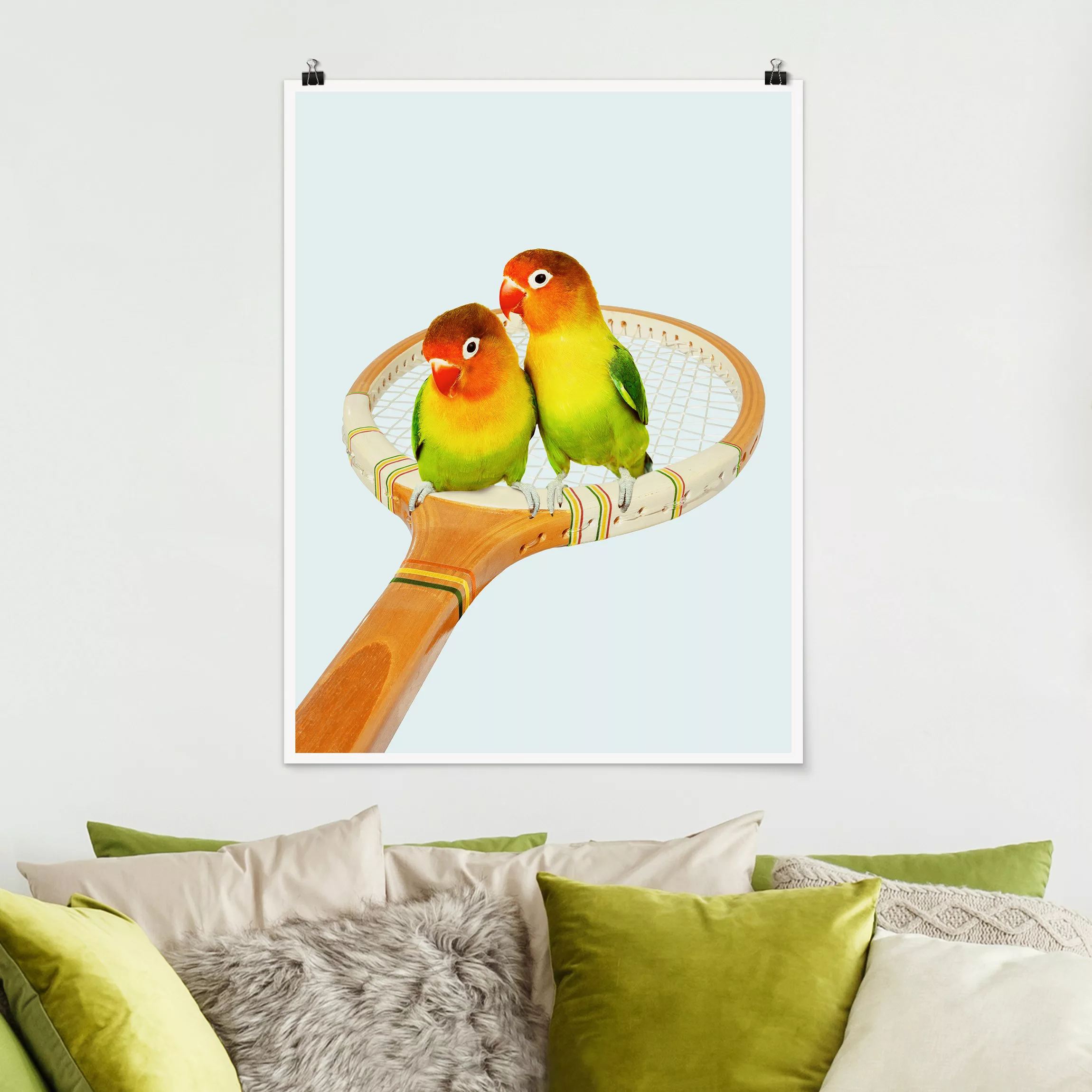 Poster Tiere - Hochformat Tennis mit Vögeln günstig online kaufen