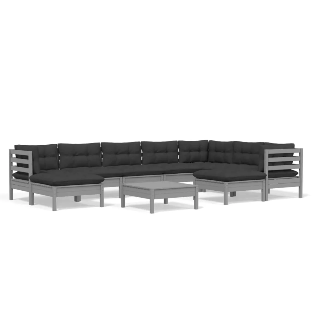 10-tlg. Garten-lounge-set Mit Kissen Grau Kiefer Massivholz günstig online kaufen