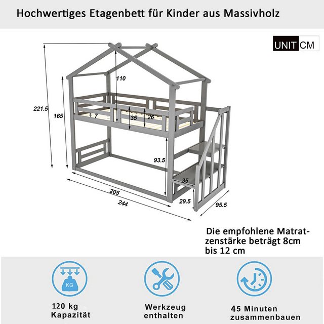 Ulife Etagenbett Kinderbett Holzbett mit Sicherheitstreppe 90x200cm, Etagen günstig online kaufen