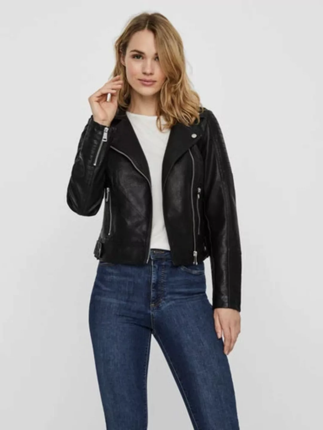 VERO MODA Beschichtete Biker Jacke Damen Schwarz günstig online kaufen