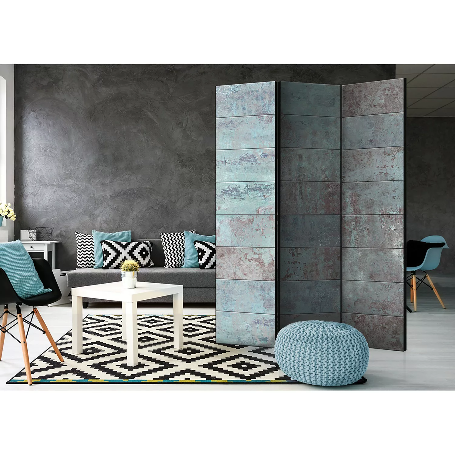 home24 Paravent Turquoise Concrete günstig online kaufen