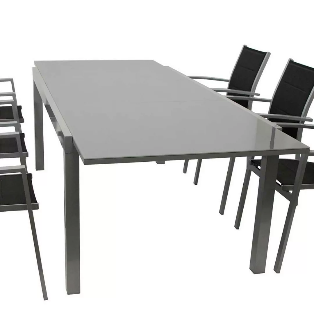 Gartenmöbel Set in Grau und Schwarz großem Glastisch (neunteilig) günstig online kaufen