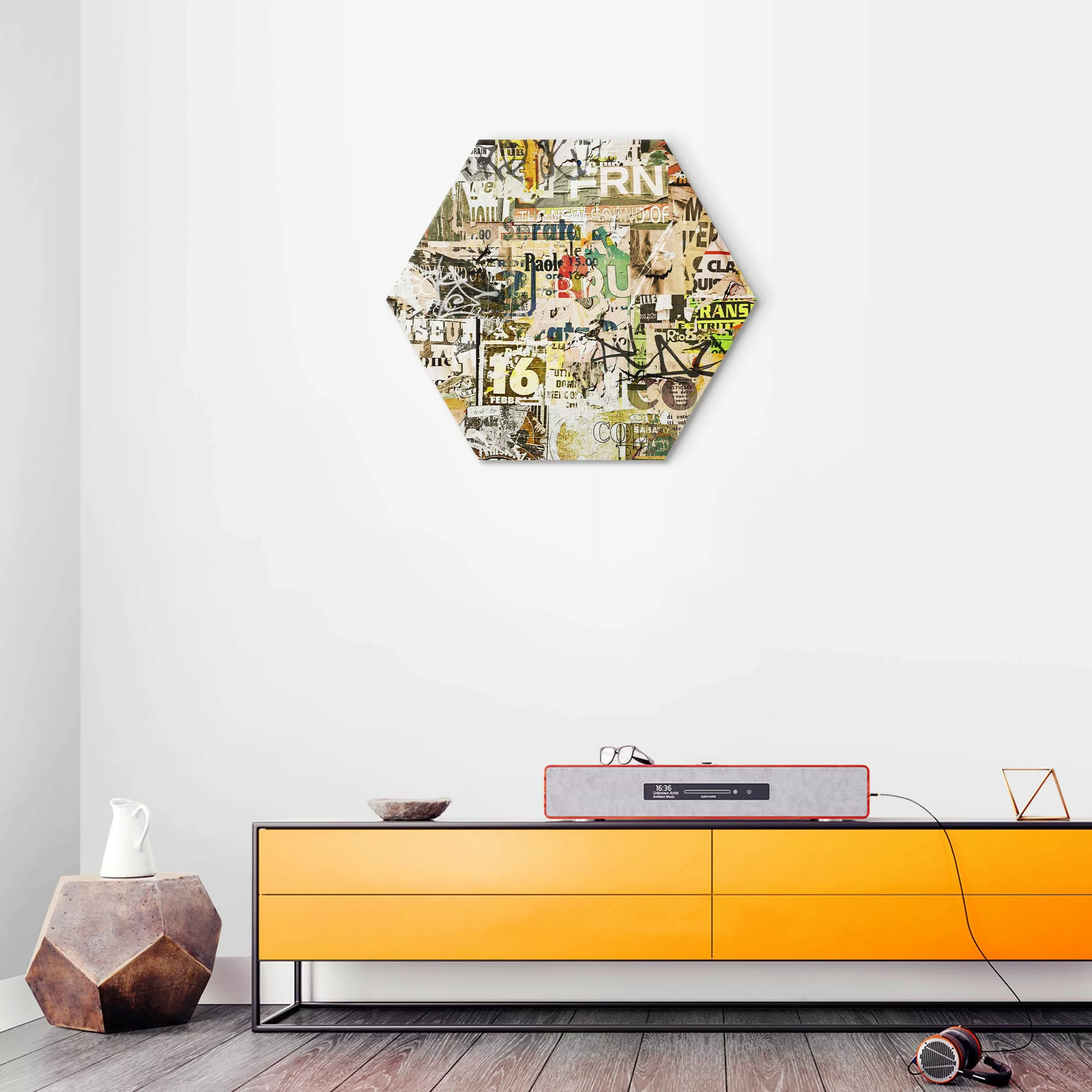 Hexagon-Alu-Dibond Bild Alte Plakatwand günstig online kaufen