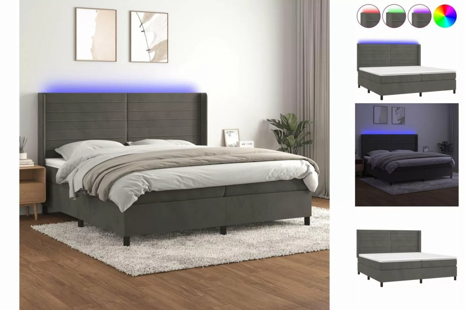 vidaXL Boxspringbett Boxspringbett mit Matratze und LED Samt (200 x 200 cm, günstig online kaufen