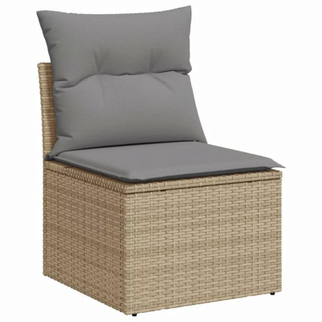 vidaXL Loungesofa Gartensessel ohne Armlehnen mit Kissen Beige Poly Rattan, günstig online kaufen