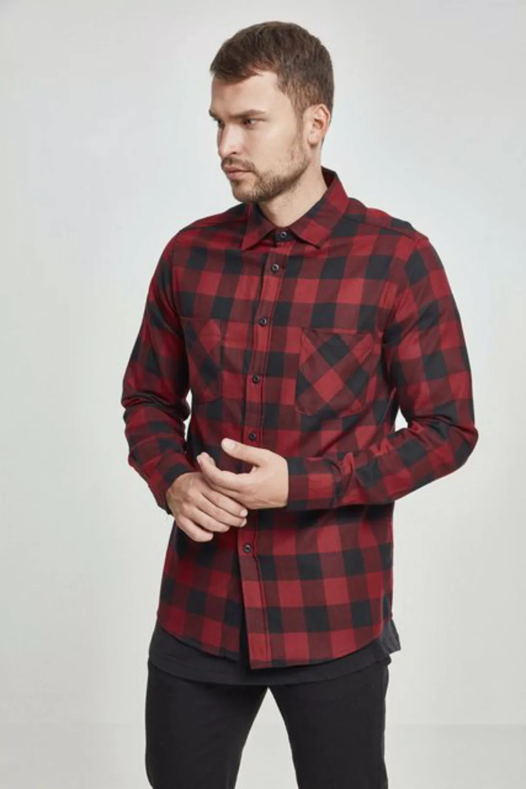 Urban Classics Checked Flanell Shirt TB297 Black Burgundy günstig online kaufen