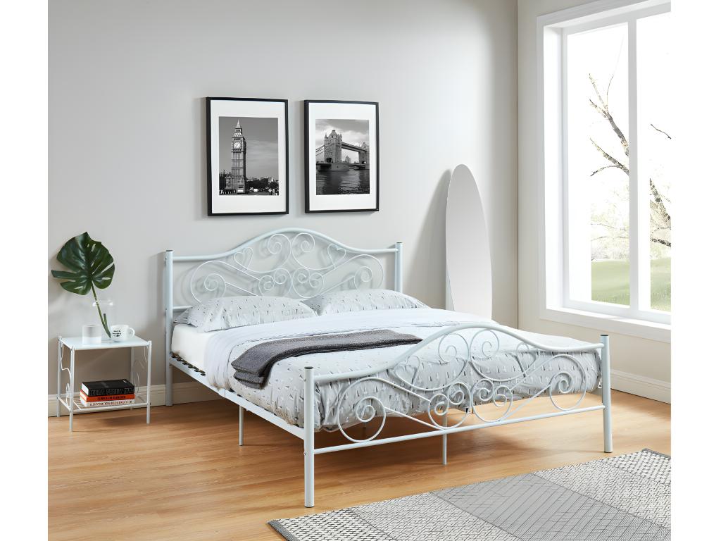 Metallbett - 160 x 200 cm - Weiß + Matratze - LEYNA günstig online kaufen