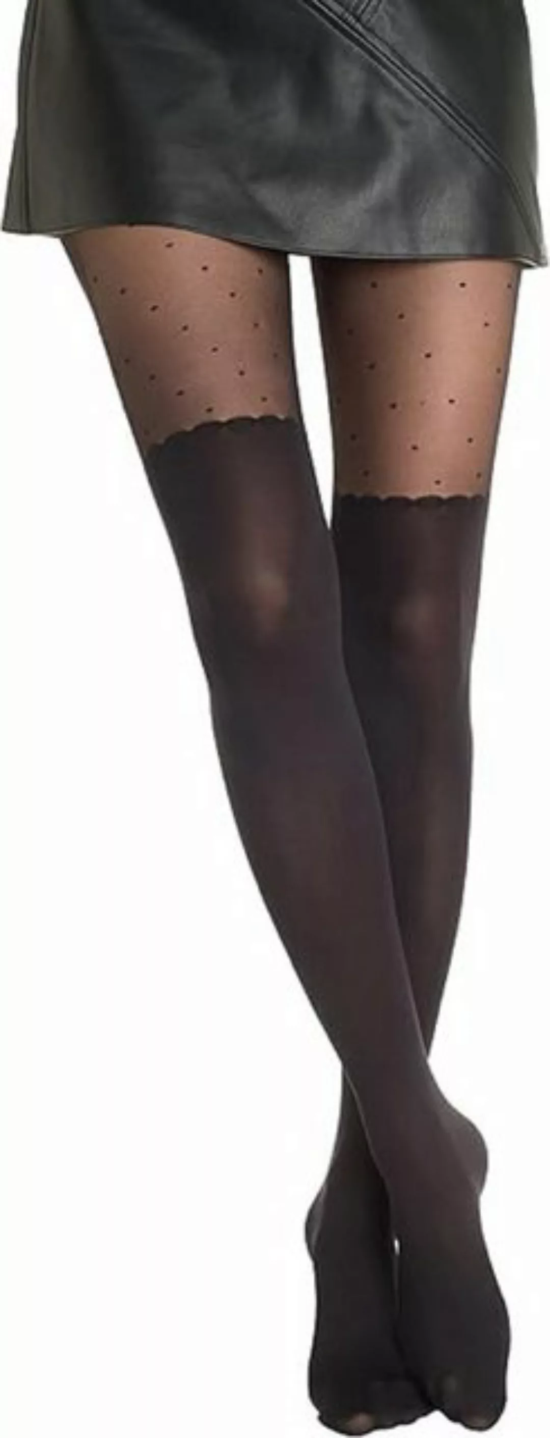 COFI 1453 Leggings Damen Strumpfhose durchsichtig mit Punkten Baumwollzwick günstig online kaufen