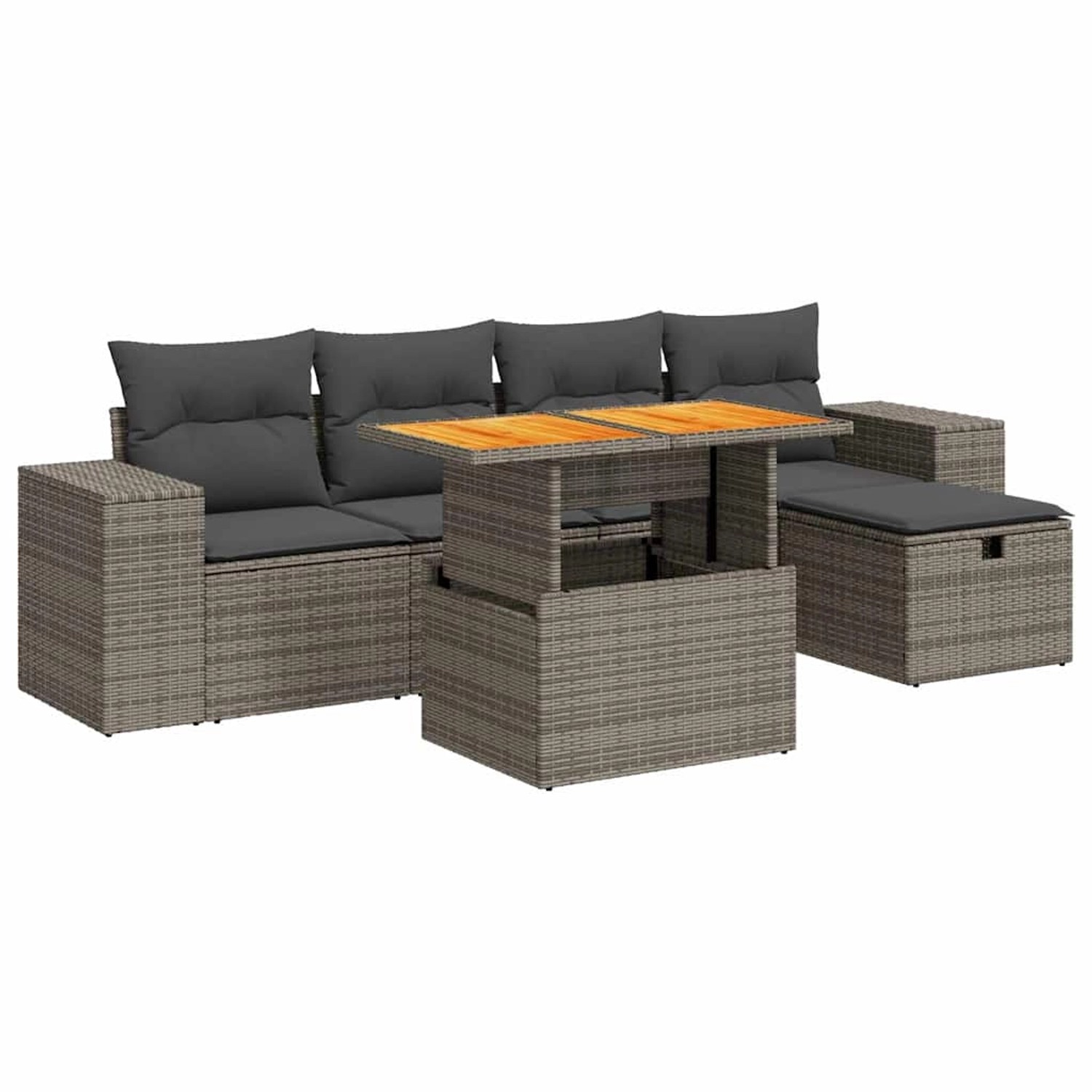 vidaXL 6-Tlg Garten-Sofagarnitur mit Kissen Grau Poly Rattan Akazie 3328082 günstig online kaufen
