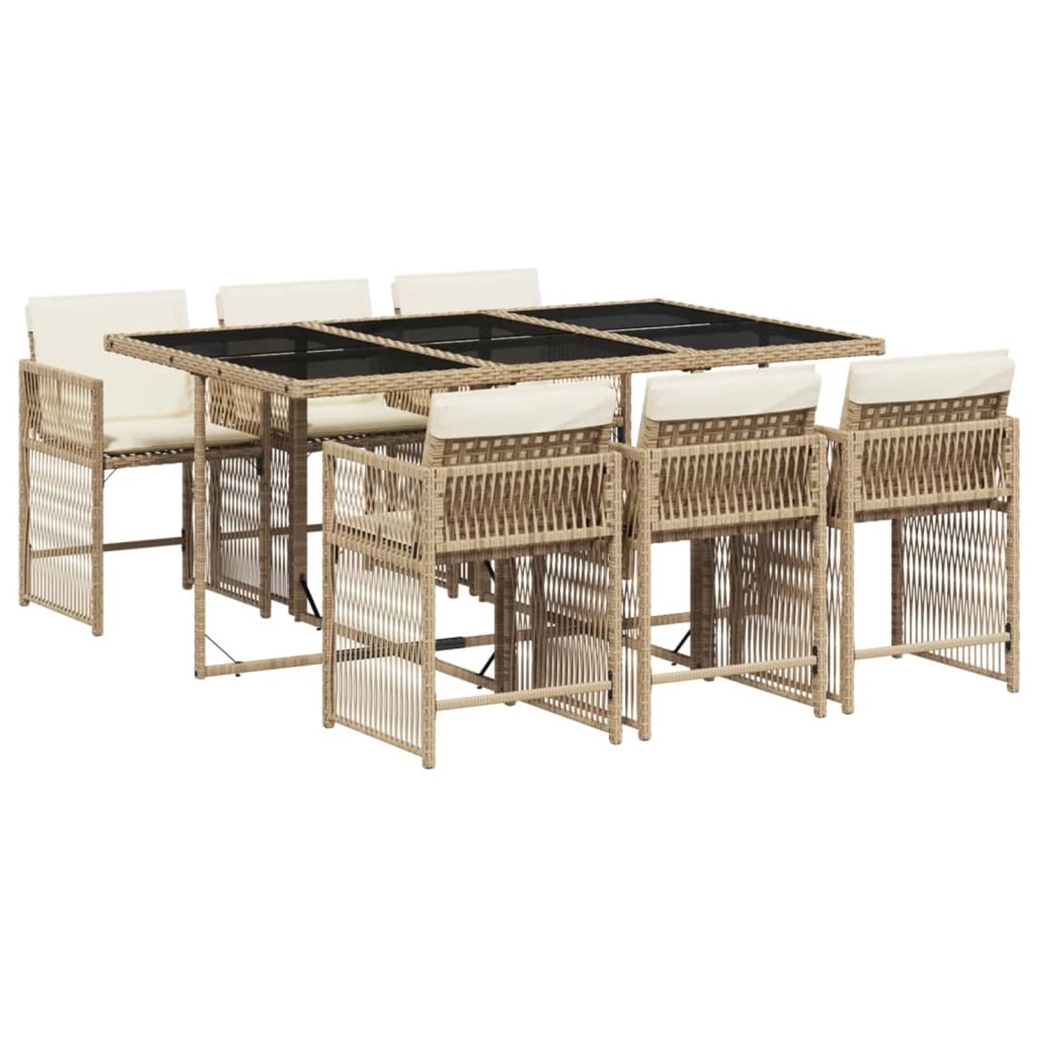 vidaXL 7-Tlg Garten-Essgruppe mit Kissen Beige Poly Rattan 3211630 günstig online kaufen