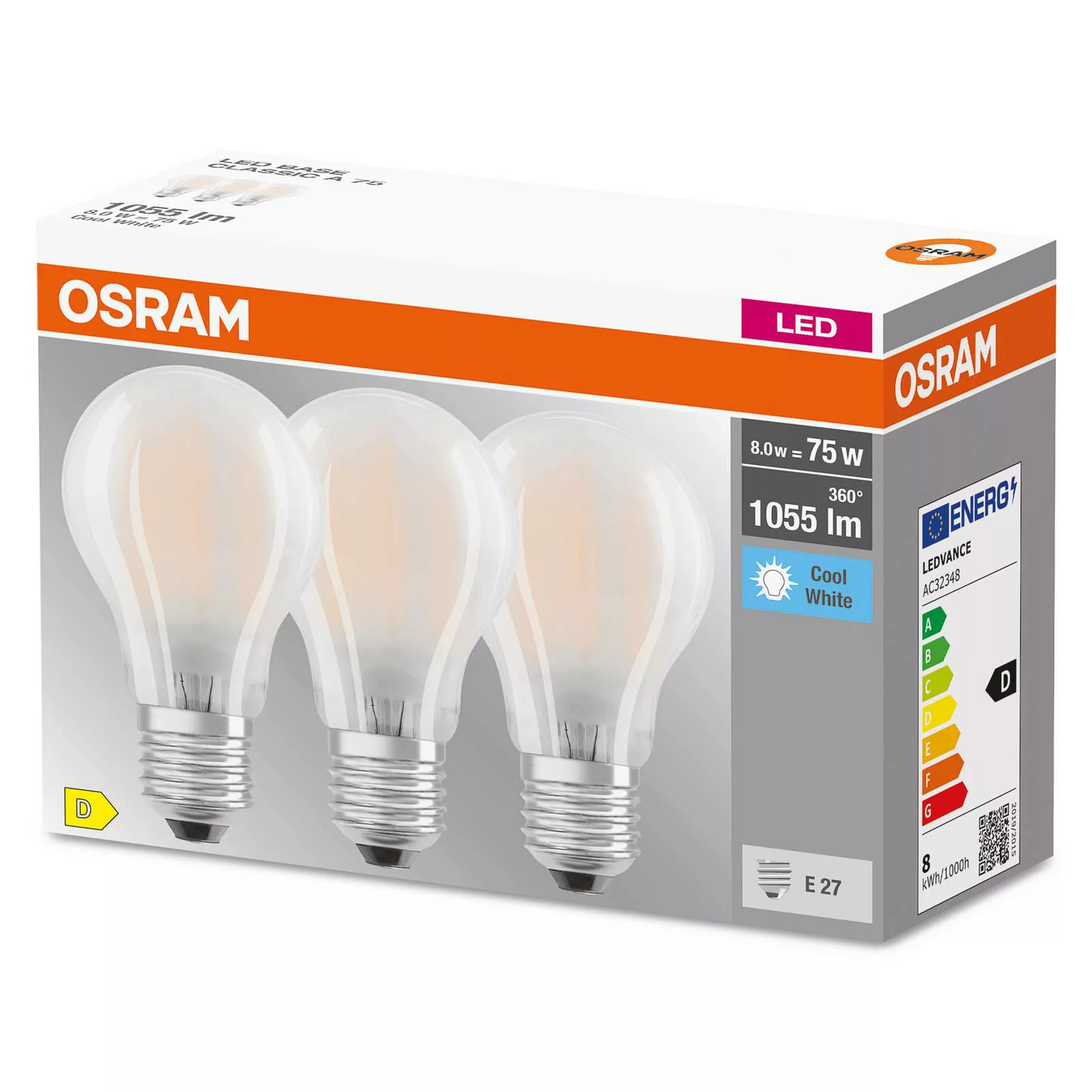 OSRAM LED-Lampe E27 Base CL A 7,5W 4.000K matt 3er günstig online kaufen