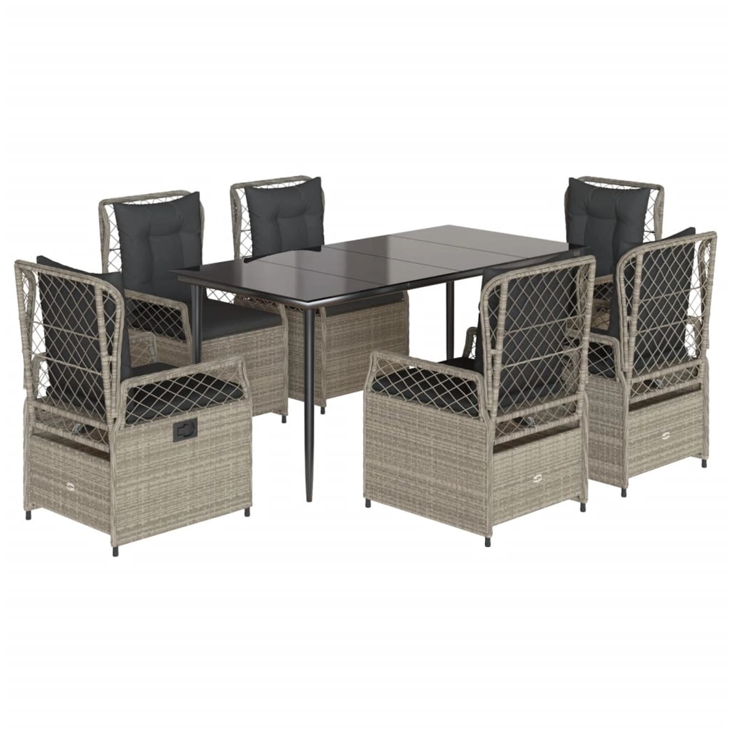 vidaXL 7-Tlg Garten-Essgruppe mit Kissen Hellgrau Poly Rattan 3263031 günstig online kaufen
