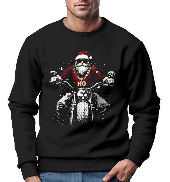 Neverless Sweatshirt Sweatshirt Herren Weihnachten Bad Santa Biker Motorrad günstig online kaufen