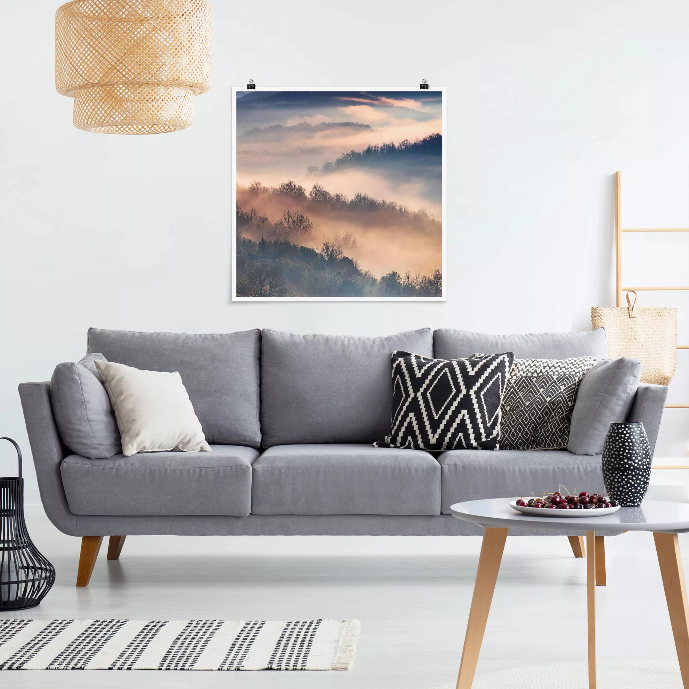 Poster Natur & Landschaft - Quadrat Nebel bei Sonnenuntergang günstig online kaufen