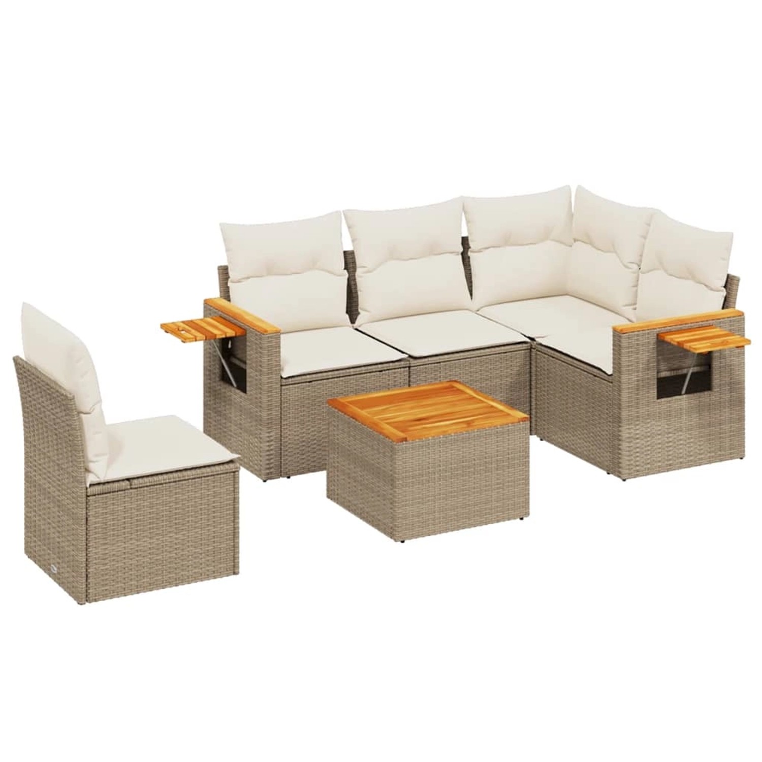 vidaXL 6-Tlg Garten-Sofagarnitur mit Kissen Beige Poly Rattan 3226821 günstig online kaufen