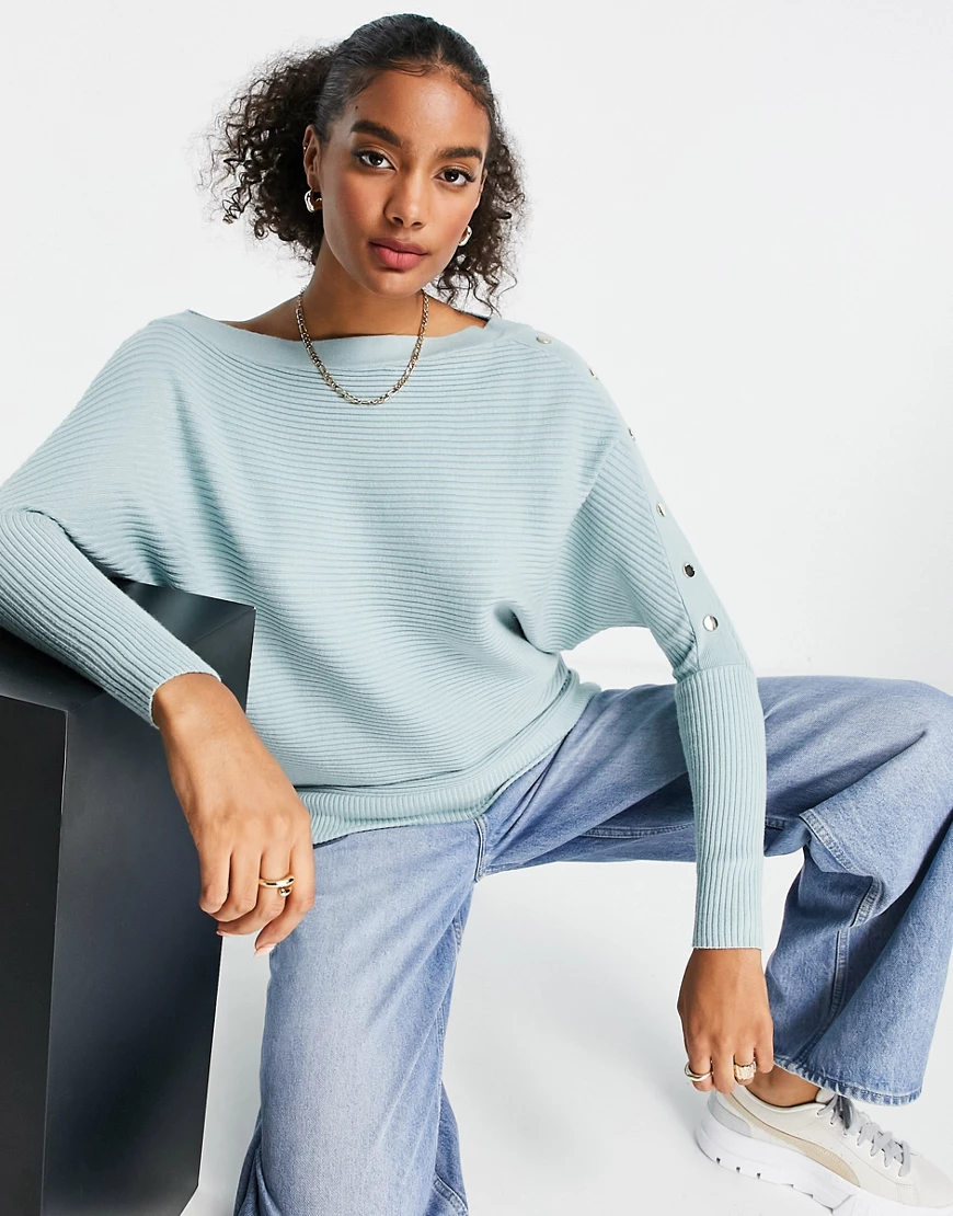 River Island – Schulterfreier, lässiger Pullover in Hellblau günstig online kaufen