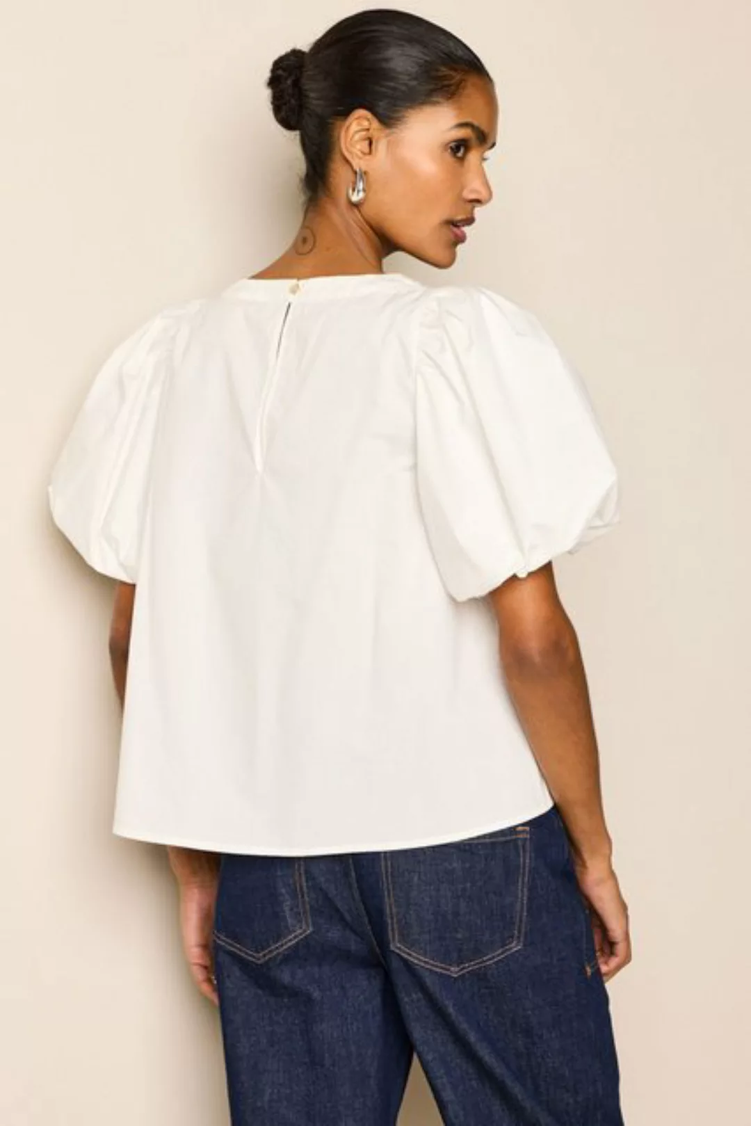 Next Blusenshirt Bluse mit Puffärmeln aus Baumwollpopeline (1-tlg) günstig online kaufen