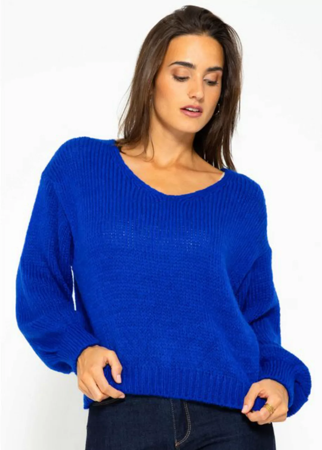 SASSYCLASSY Strickpullover Lässiger Pullover mit V-Ausschnitt Oversize Pull günstig online kaufen