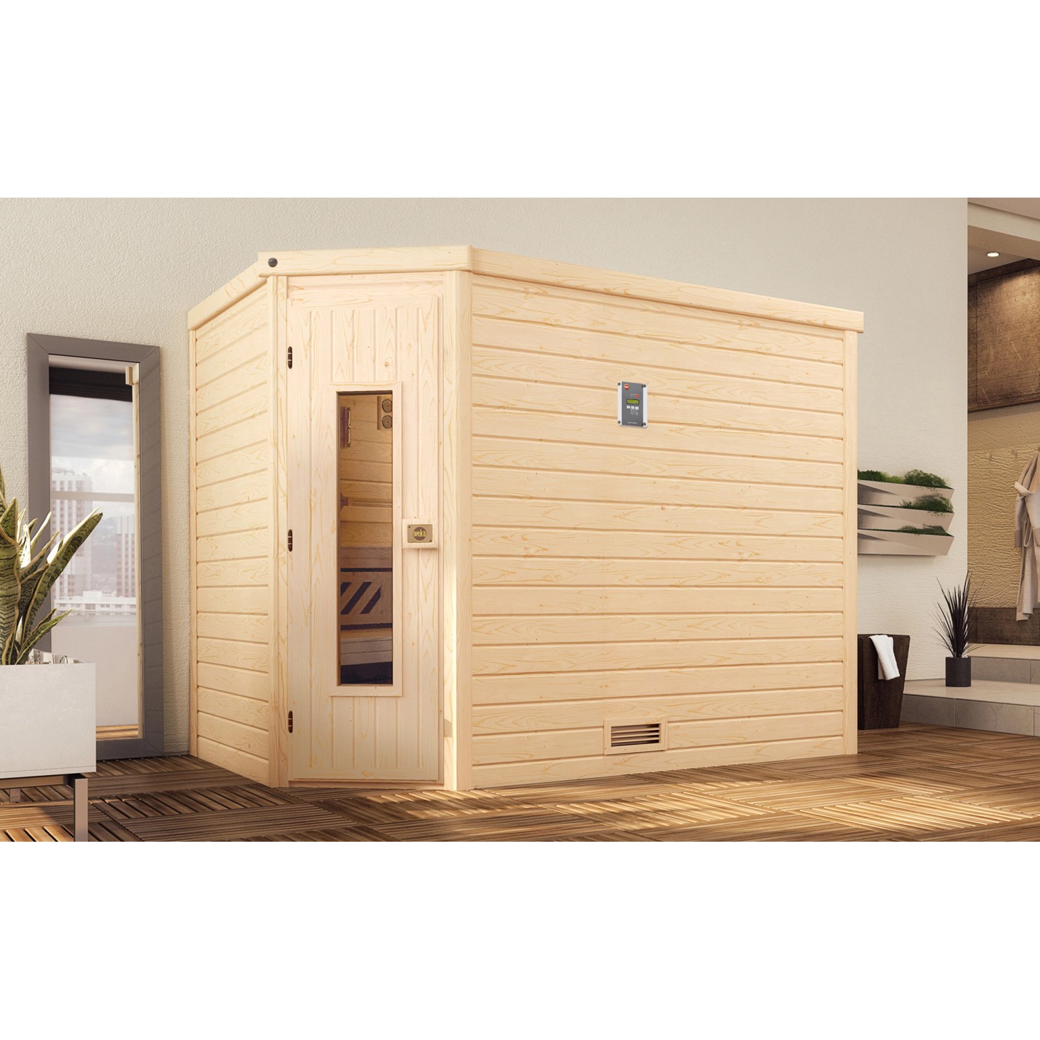 Weka Massivholzsauna Turku 3 Sparset 7,5 kW OS Holztür günstig online kaufen