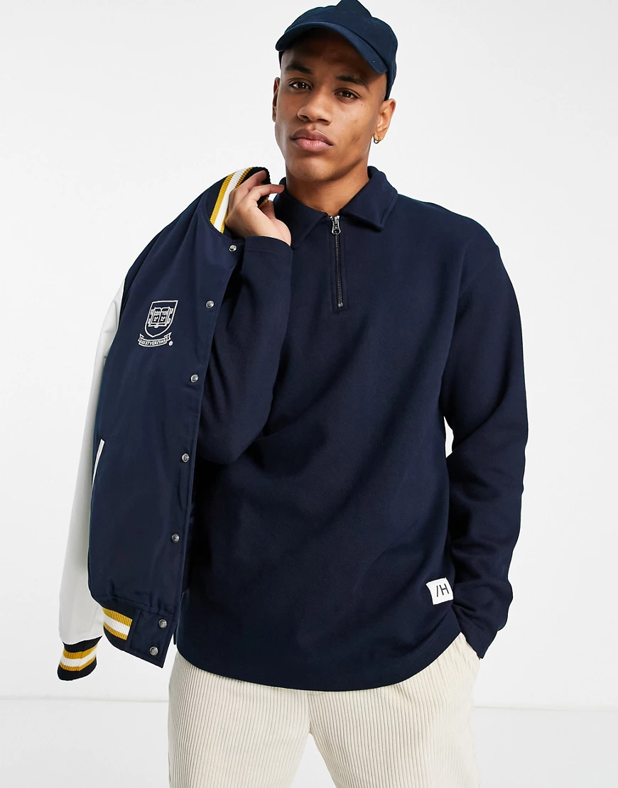 Selected Homme – Sweatshirt aus Bio-Baumwolle in Navy mit kurzem Reißversch günstig online kaufen