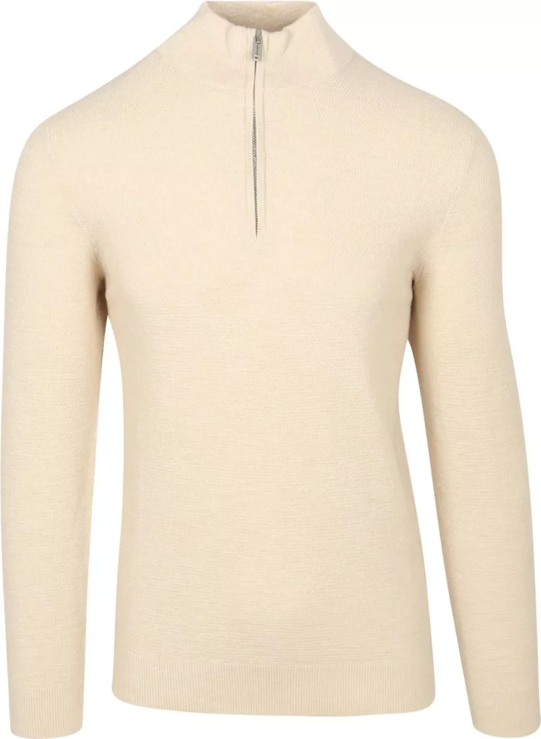 Profuomo Half Zip Pullover Struktur Ecru - Größe M günstig online kaufen